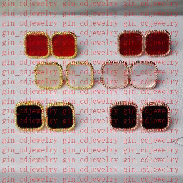 fashion vintage 4/four leaf clover charm stud earrings back mother-of-pearl silver 18k gold plated agate for women girls valentine's 1l, Golden